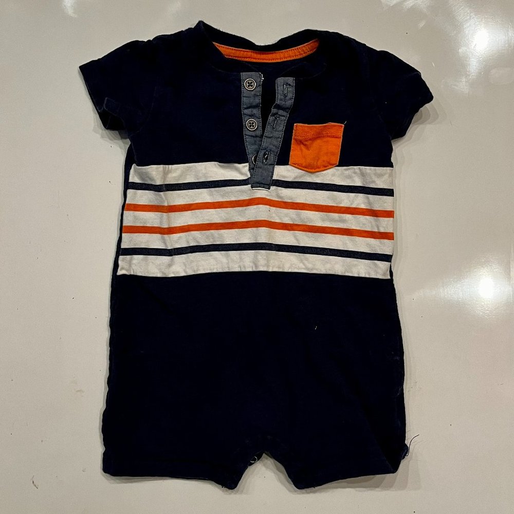 KIDS Headquarters Blue and Orange Striped Romper